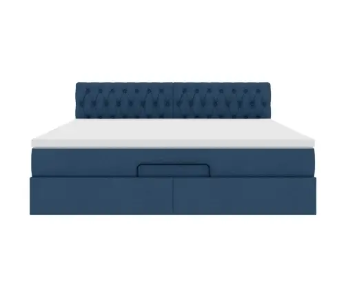 Ottomani Voodi Madratsi Ja Led, Sinine, 180X200cm Kangas