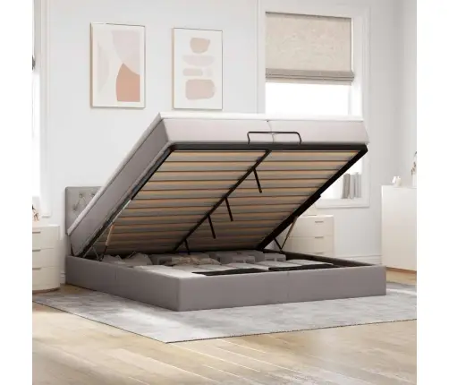 Osmaņu Gultas Rāmis Ar Matračiem Pelēkbrūns 200X200Cm Audums Vidaxl