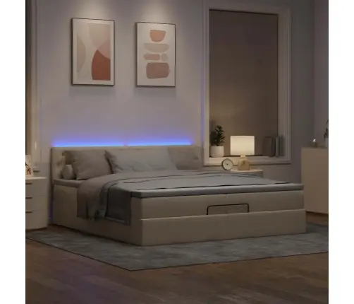 Osmaņu Gultas Rāmis Ar Matračiem Krēmkrāsas 200X200Cm Audums Vidaxl