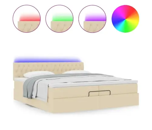 Osmaņu Gultas Rāmis Ar Matračiem Krēmkrāsas 200X200Cm Audums Vidaxl