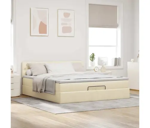 Osmaņu Gultas Rāmis Ar Matračiem Krēmkrāsas 200X200Cm Audums Vidaxl