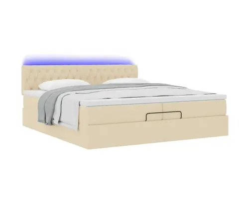 Osmaņu Gultas Rāmis Ar Matračiem Krēmkrāsas 200X200Cm Audums Vidaxl