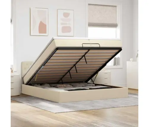 Osmaņu Gultas Rāmis Ar Matračiem Krēmkrāsas 200X200Cm Audums Vidaxl