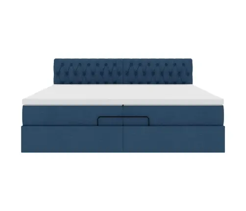 Osmaņu Gultas Rāmis Ar Matračiem Zils 200X200Cm Audums Vidaxl