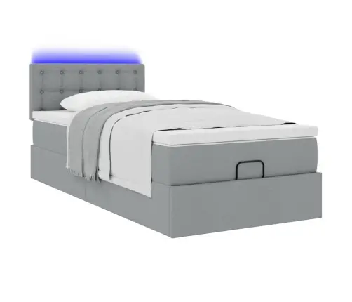 Ottomani Voodi Madratsi Ja Led, Helehall, 80X200cm Kangas