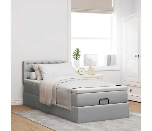 Ottomani Voodi Madratsi Ja Led, Helehall, 80X200cm Kangas