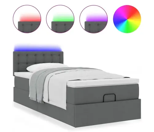 Osmaņu Gulta Ar Matraci & Leds, Tumši Pelēks, 80X200 Cm, Audums Vidaxl