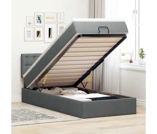 Osmaņu Gulta Ar Matraci & Leds, Tumši Pelēks, 80X200 Cm, Audums Vidaxl