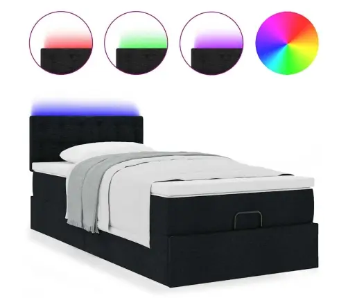 Ottomani Voodi Madratsi Ja Led, Must, 80X200cm Kangas