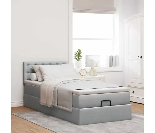 Ottomani Voodiraam Madratsiga, Helehall, 90X190cm Kangas