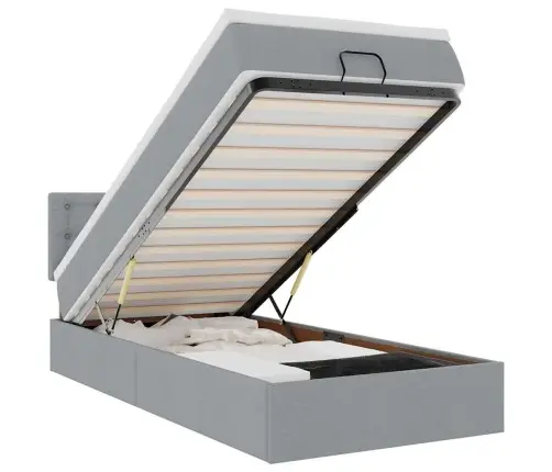 Osmanų Lova Su Čiužiniu Ir Led Šviesiai Pilkas 90X200Cm Audinys