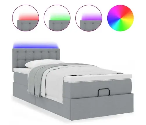 Osmanų Lova Su Čiužiniu Ir Led Šviesiai Pilkas 90X200Cm Audinys