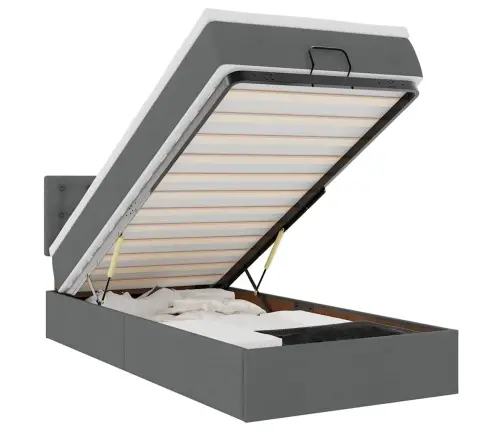 Osmaņu Gulta Ar Matraci&Leds, Tumši Pelēks, 90X200 Cm, Audums Vidaxl