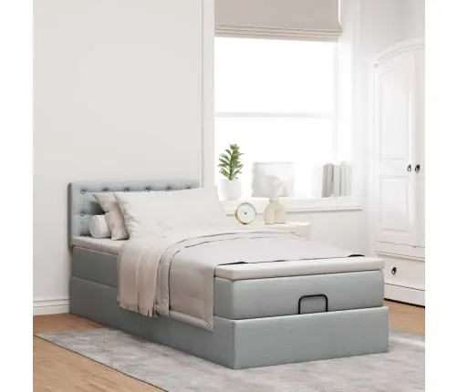 Ottomani Voodi Madratsiga, Helehall, 100X200 cm Kangas