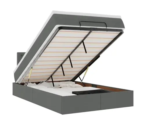 Ottomani Voodi Madratsiga Ja Led, Tumehall, 120X190 cm Kangas