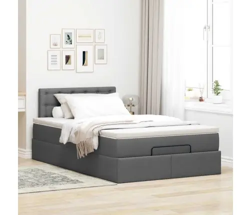 Ottomani Voodi Madratsiga Ja Led, Tumehall, 120X190 cm Kangas