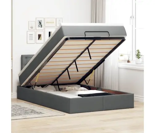 Ottomani Voodi Madratsiga Ja Led, Tumehall, 120X190 cm Kangas