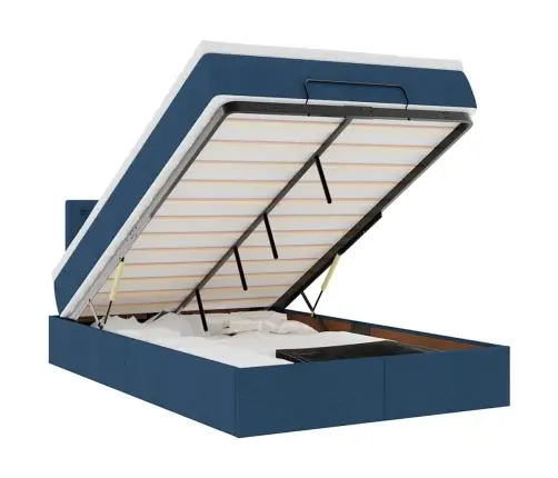 Osmaņu Gulta Ar Matraci&Leds, Zils, 120X190 Cm, Audums Vidaxl