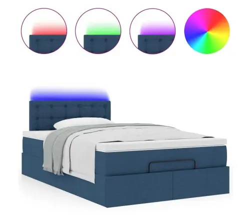 Osmaņu Gulta Ar Matraci&Leds, Zils, 120X190 Cm, Audums Vidaxl