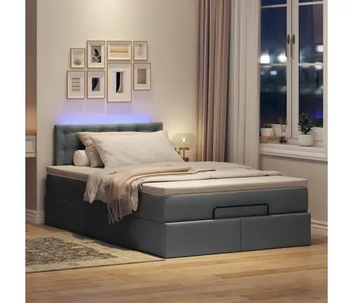 Ottomani Voodi Madratsita Ja Led, Tumehall, 120X200 cm Kangas