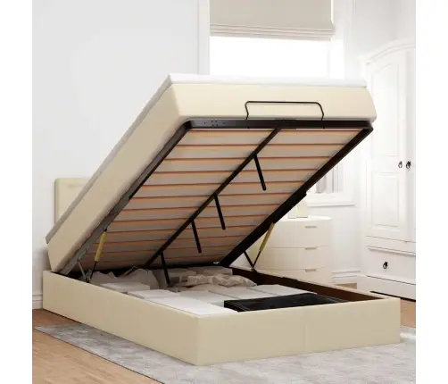 Osmaņu Gultas Rāmis Ar Matrača Krēmkrāsas 120X200 Cm Audums Vidaxl