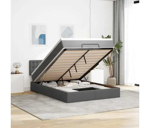 Osmanų Lova Su Čiužiniu Ir Led Tamsiai Pilka 140X190Cm Audinys