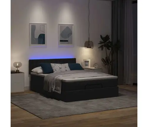 Ottomani Voodi Madratsita Ja Led, Must, 140X190 cm Kangas