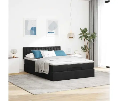 Ottomani Voodi Madratsita Ja Led, Must, 140X190 cm Kangas
