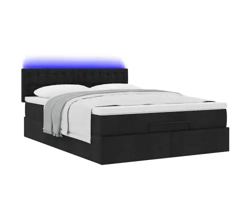 Ottomani Voodi Madratsita Ja Led, Must, 140X190 cm Kangas