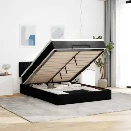 Osmaņu Gulta Ar Matraci & Leds, Melns, 140X190 Cm, Audums Vidaxl