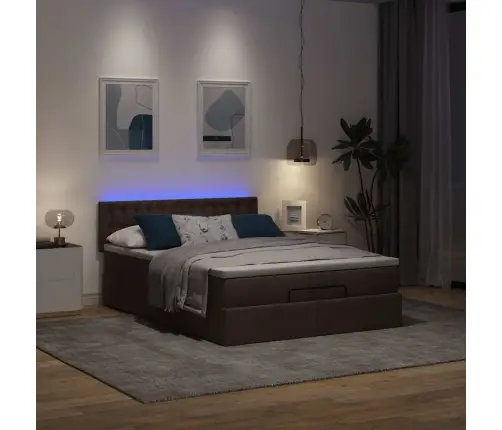 Osmaņu Gulta Ar Matraci&Leds, Tumši Brūns, 140X190 Cm, Audums Vidaxl