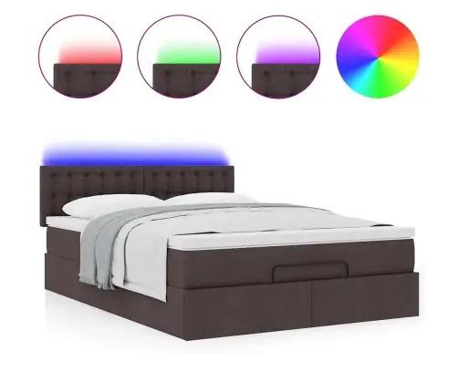 Osmaņu Gulta Ar Matraci&Leds, Tumši Brūns, 140X190 Cm, Audums Vidaxl