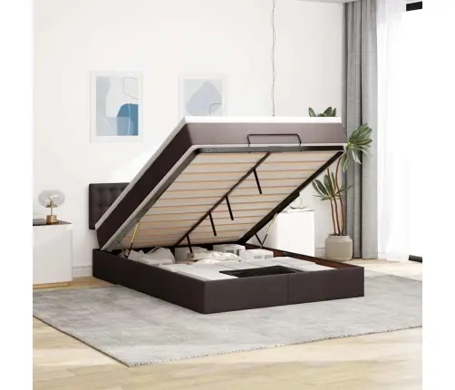 Osmaņu Gulta Ar Matraci&Leds, Tumši Brūns, 140X190 Cm, Audums Vidaxl