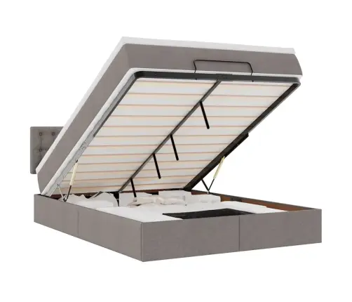 Osmanų Lova Su Čiužiniu Ir Led, Taupe, 140X190cm Audinys