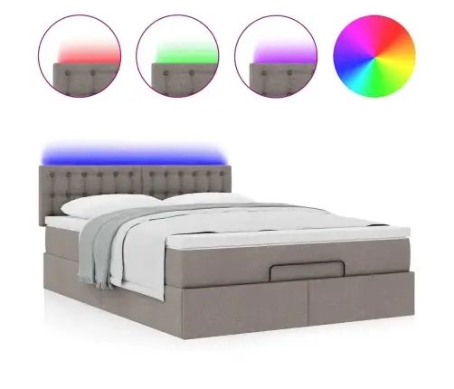 Osmanų Lova Su Čiužiniu Ir Led, Taupe, 140X190cm Audinys