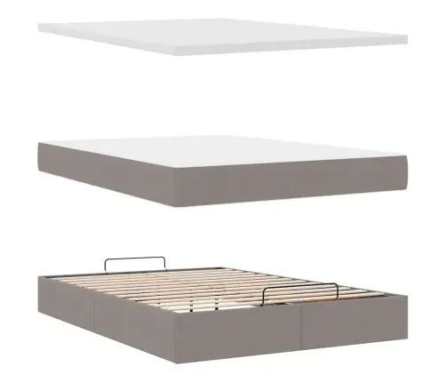 Osmanų Lova Su Čiužiniu Ir Led, Taupe, 140X190cm Audinys