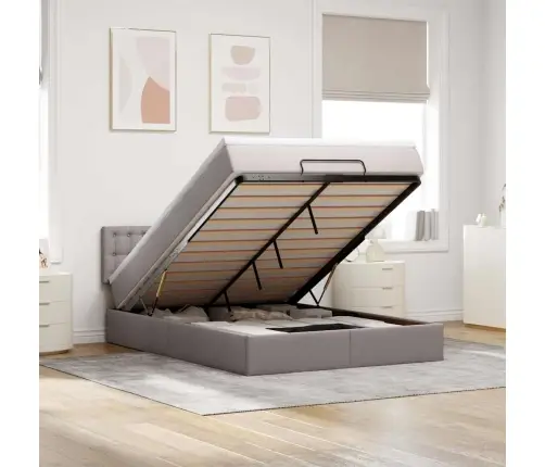 Osmanų Lova Su Čiužiniu Ir Led, Taupe, 140X190cm Audinys