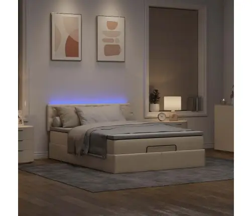 Osmaņu Gulta Ar Matraci & Leds, Krēmkrāsas, 140X190 Cm, Audums Vidaxl