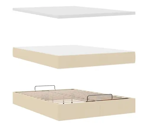 Osmaņu Gulta Ar Matraci & Leds, Krēmkrāsas, 140X190 Cm, Audums Vidaxl