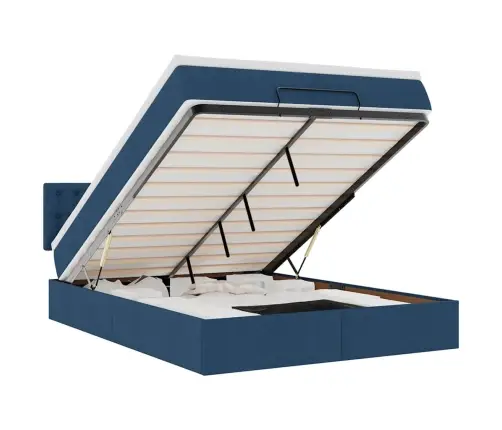 Osmaņu Gulta Ar Matraci & Leds, Zils, 140X190 Cm, Audums Vidaxl