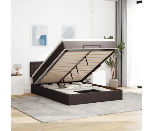 Ottomani Voodiraam Madratsiga, Tumepruun, 140X200 cm Kangas