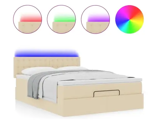 Osmaņu Gulta Ar Matraci & Leds, Krēmkrāsas, 140X200 Cm, Audums Vidaxl