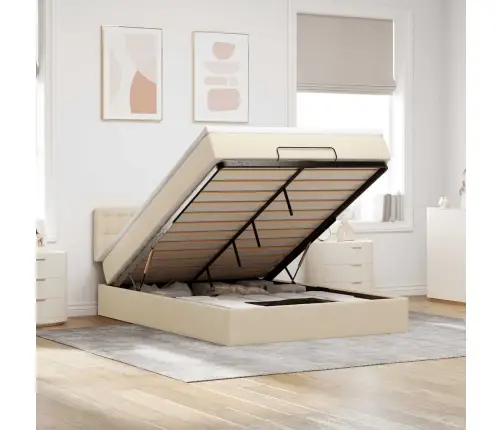 Osmaņu Gulta Ar Matraci & Leds, Krēmkrāsas, 140X200 Cm, Audums Vidaxl