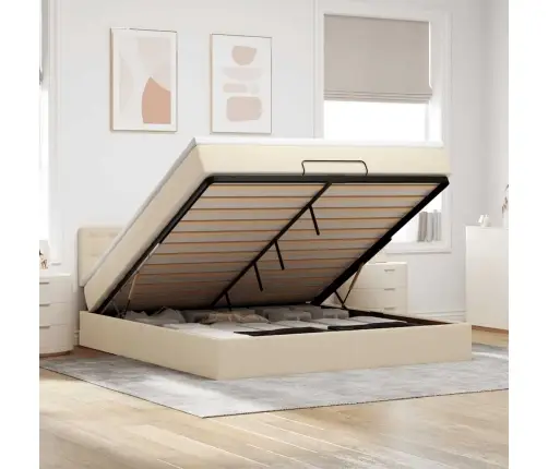 Osmanų Lovos Rėmas Su Čiužiniu, Kreminis, 160X200 cm Audinys