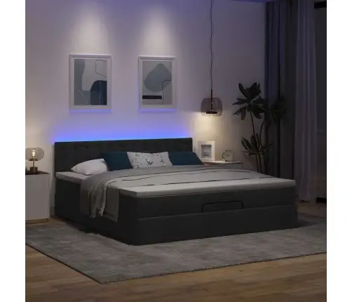 Osmaņu Gulta Ar Matraci & Leds, Melns, 180X200Cm, Audums Vidaxl