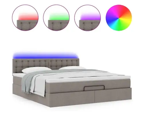 Osmaņu Gulta Ar Matraci & Leds, Pelēkbrūns, 180X200Cm, Audums Vidaxl