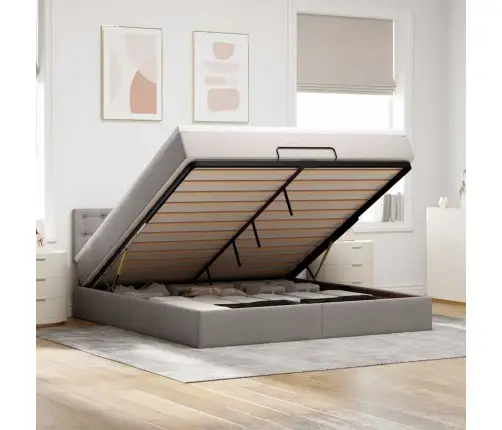 Osmaņu Gulta Ar Matraci & Leds, Pelēkbrūns, 180X200Cm, Audums Vidaxl