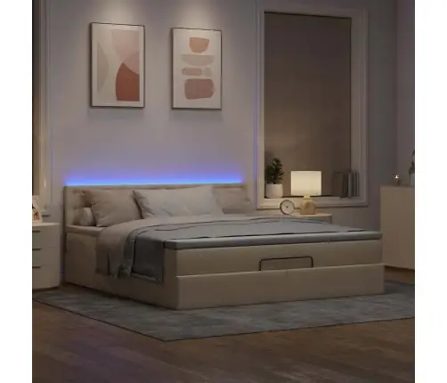 Osmaņu Gulta Ar Matraci & Leds, Krēmkrāsas, 180X200Cm, Audums Vidaxl