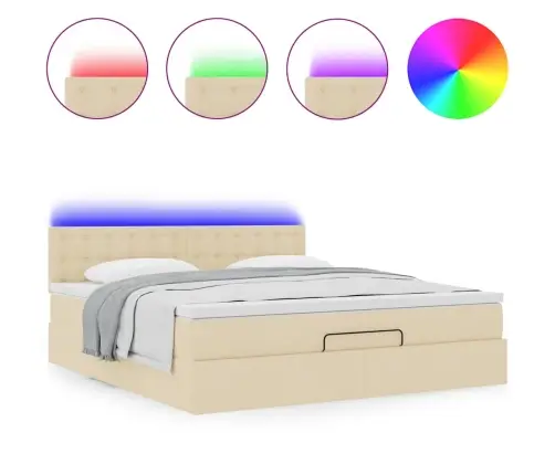 Osmaņu Gulta Ar Matraci & Leds, Krēmkrāsas, 180X200Cm, Audums Vidaxl