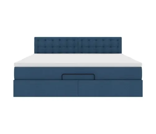 Ottomani Voodi Madratsi Ja Led, Sinine, 180X200cm Kangas